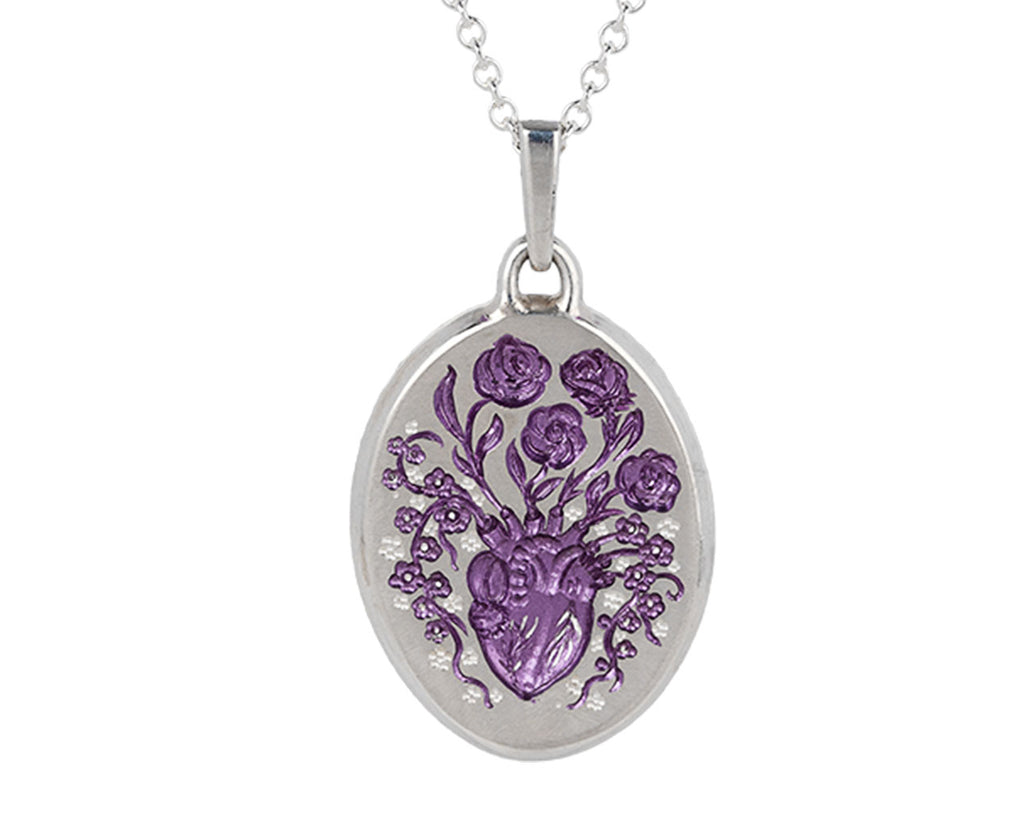 Purple Plated Silver Small Heart Pendant Necklace