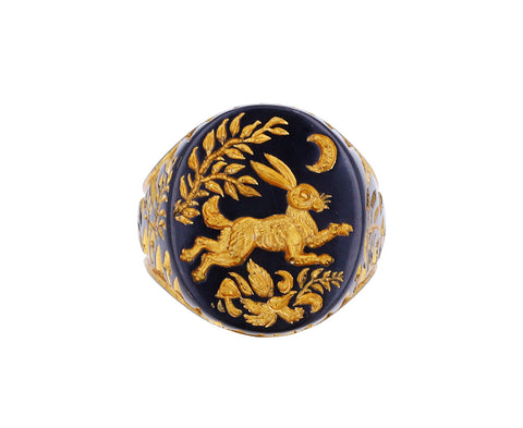Yellow Gold Hare and Trap Ring