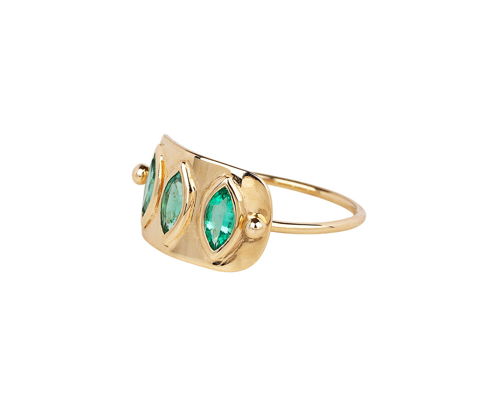 Celine Daoust Triple Marquise Colombian Emerald Ring Side