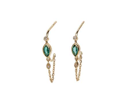 Celine Daoust Emerald and Diamond Eye Chain Hoop Earrings