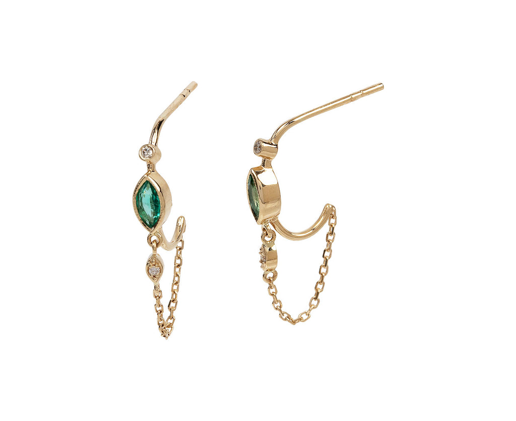 Celine Daoust Emerald and Diamond Eye Chain Hoop Earrings Side View