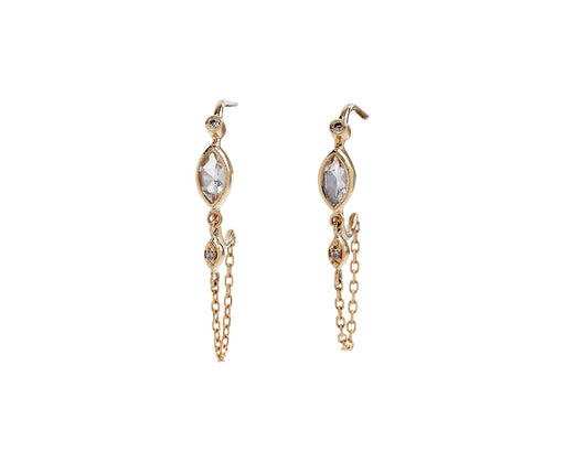 Celine Daoust Moonstone Marquise and Diamond Eye Chain Hoop Earrings