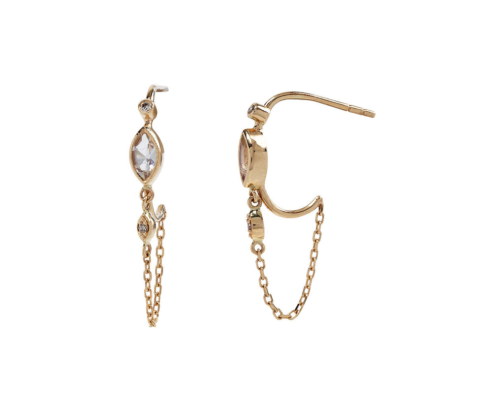 Celine Daoust Moonstone Marquise and Diamond Eye Chain Hoop Earrings Side View