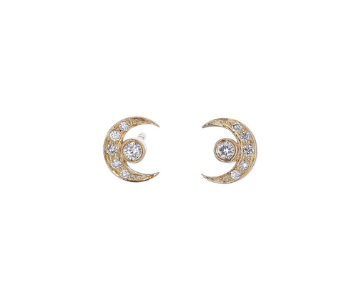 Diamond Moon and Earth Stud Earrings