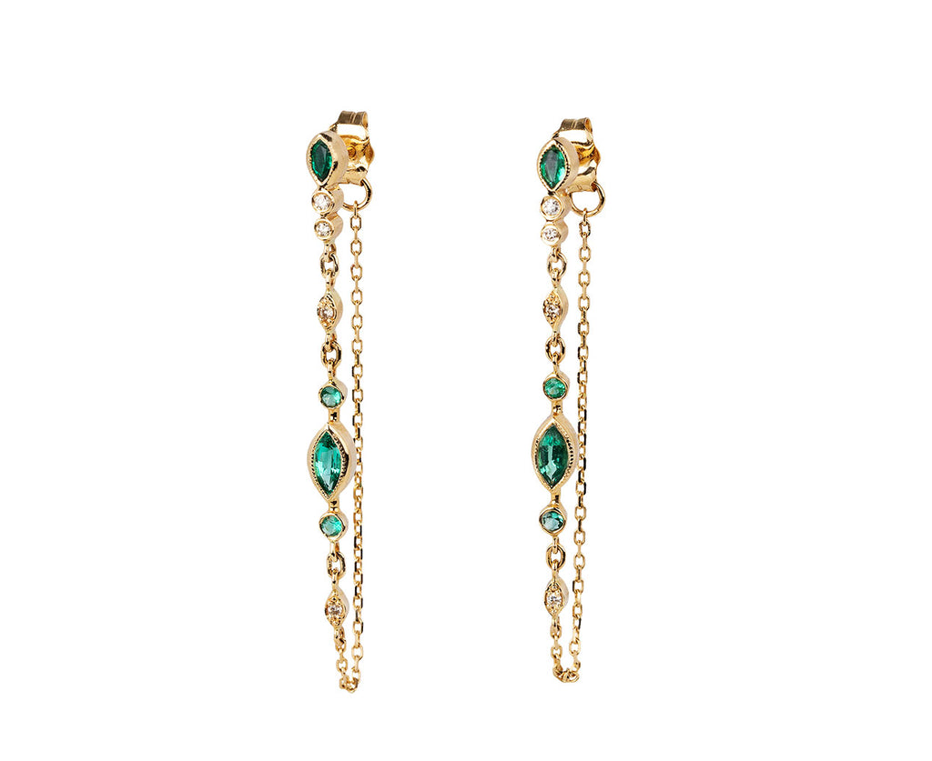 Celine Daoust Marquise Emerald and Diamond Eye Chain Earrings