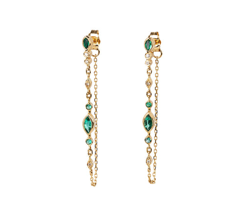 Celine Daoust Marquise Emerald and Diamond Eye Chain Earrings