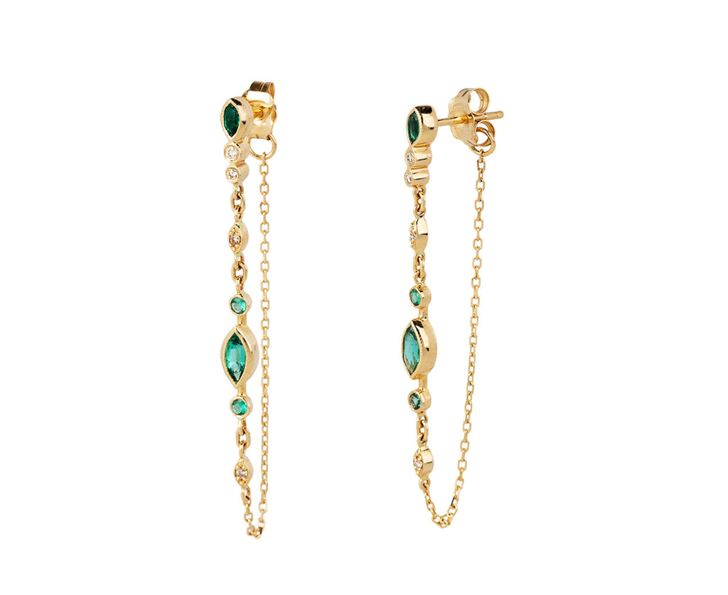 Celine Daoust Marquise Emerald and Diamond Eye Chain Earrings Side View