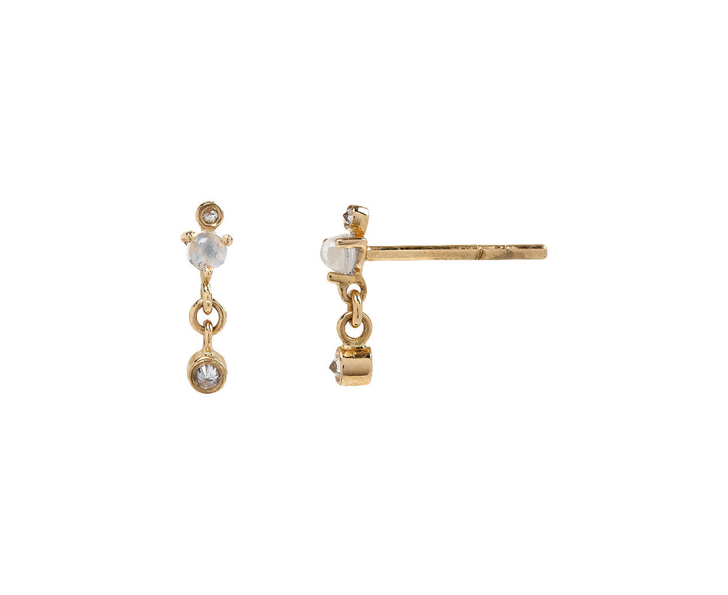 Celine Daoust Moonstone and Diamond Dangle Earrings Side View