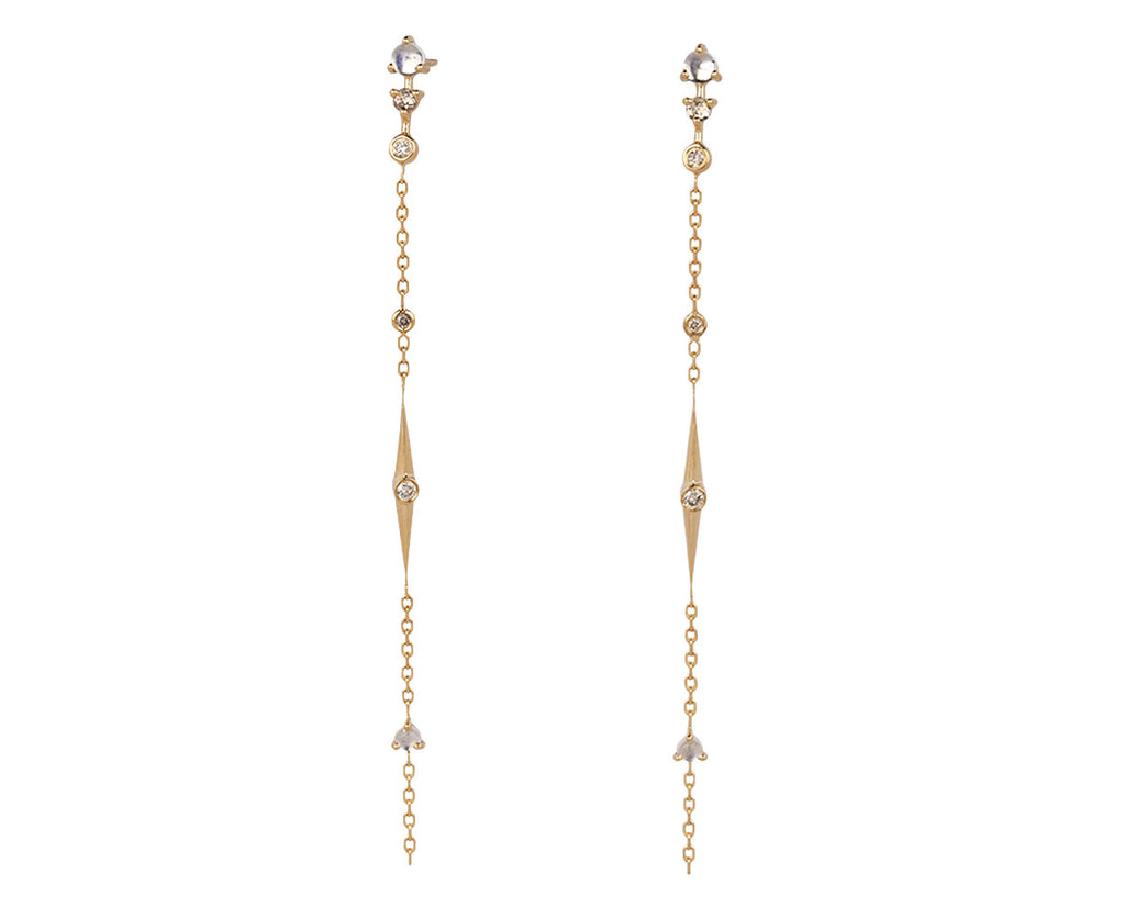 Celine Daoust Moonstone and Diamond Long Chain Earrings