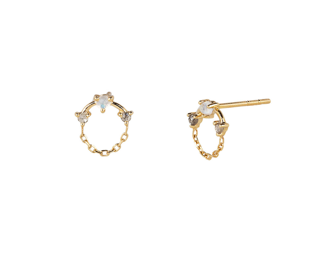 Celine Daoust Moondstone and Diamond Chain Earrings Side View