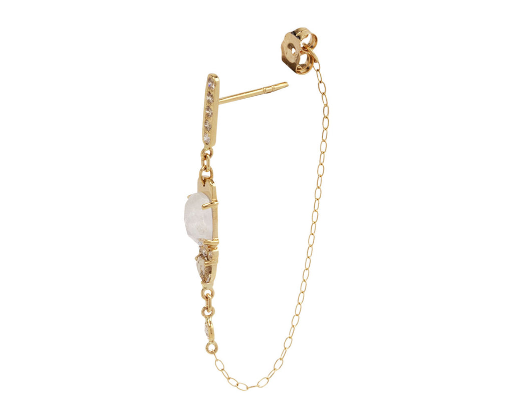 Rose Cut Moonstone and Diamond Chain Earrings