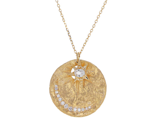 Diamond Crescent Sapphire Star Pendant Necklace