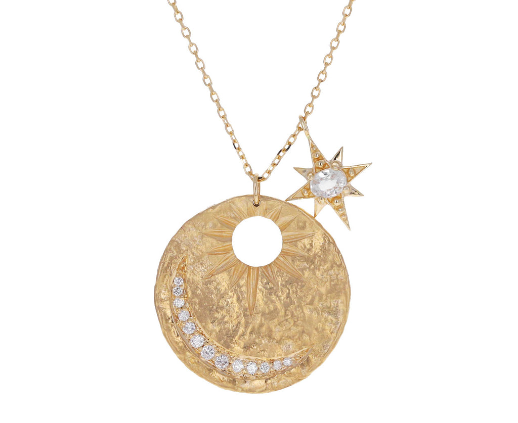 Diamond Crescent Sapphire Star Pendant Necklace