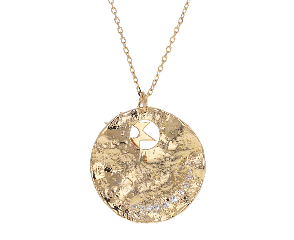 Diamond Crescent Sapphire Star Pendant Necklace