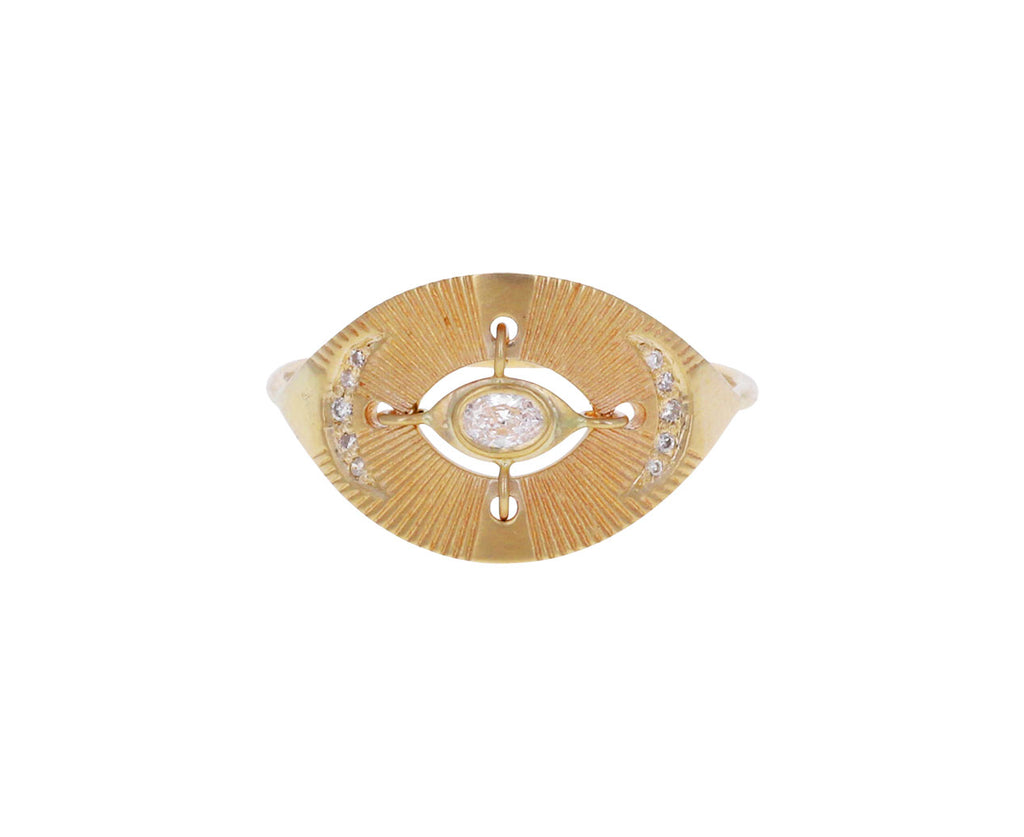 Diamond Evil Eye Crescent Moon Ring