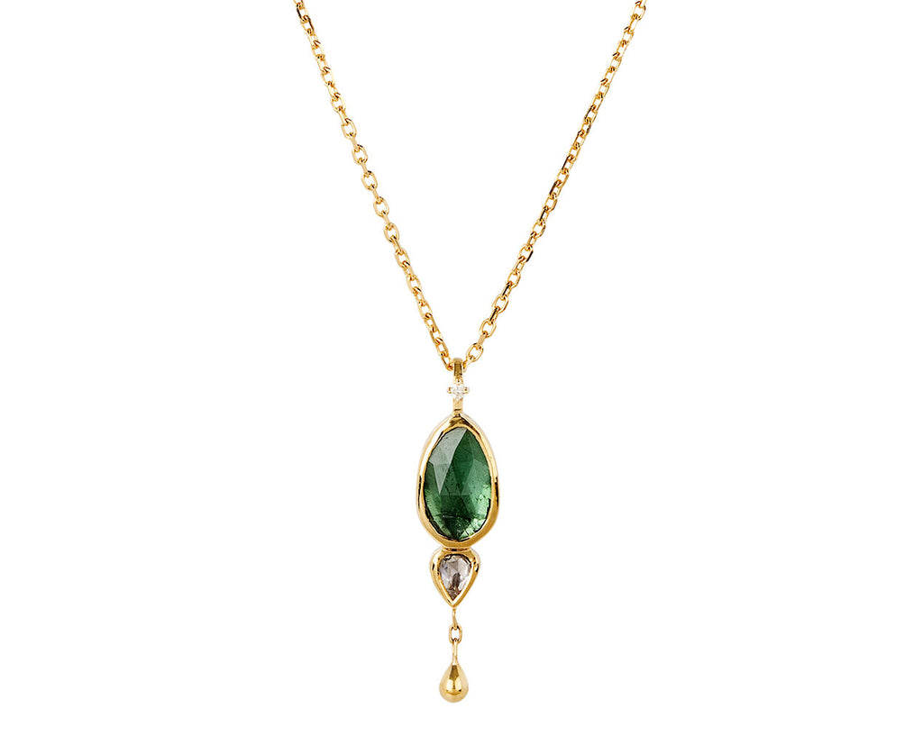 Celine Daoust Green Tourmaline and Diamond Dangle Pendant Necklace