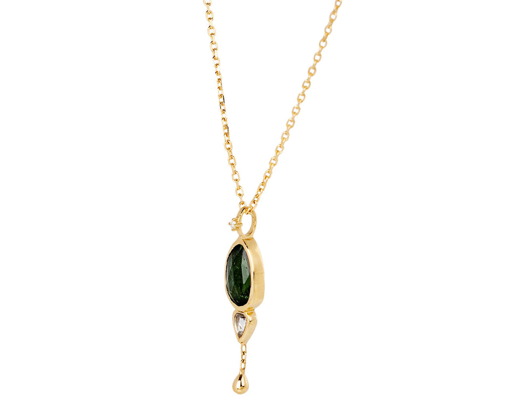 Celine Daoust Green Tourmaline and Diamond Dangle Pendant Necklace Side View
