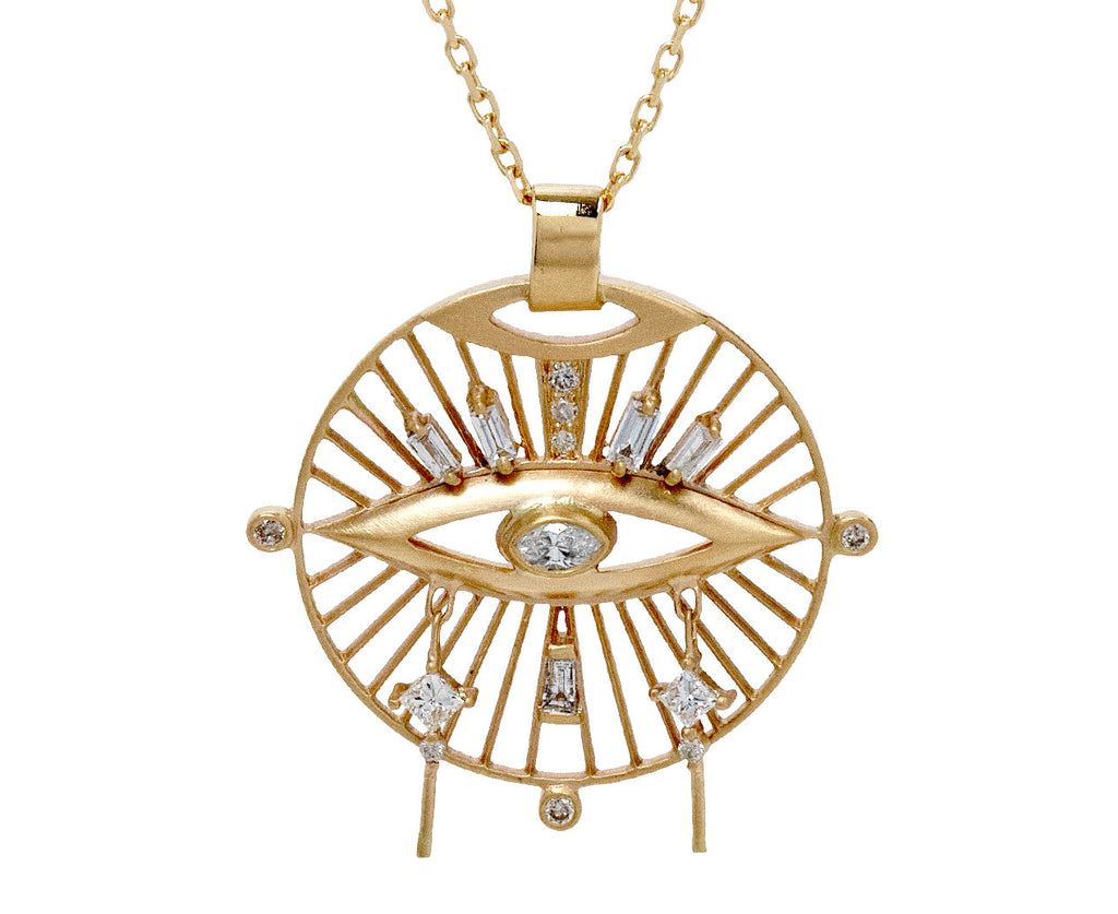 Celine Daoust Diamond Eye, Tear and Sun Pendant Necklace Close Up