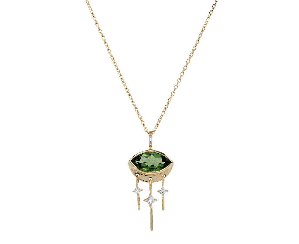 Celine Daoust Green Tourmaline Marquise Eye and Diamond Fringe Necklace