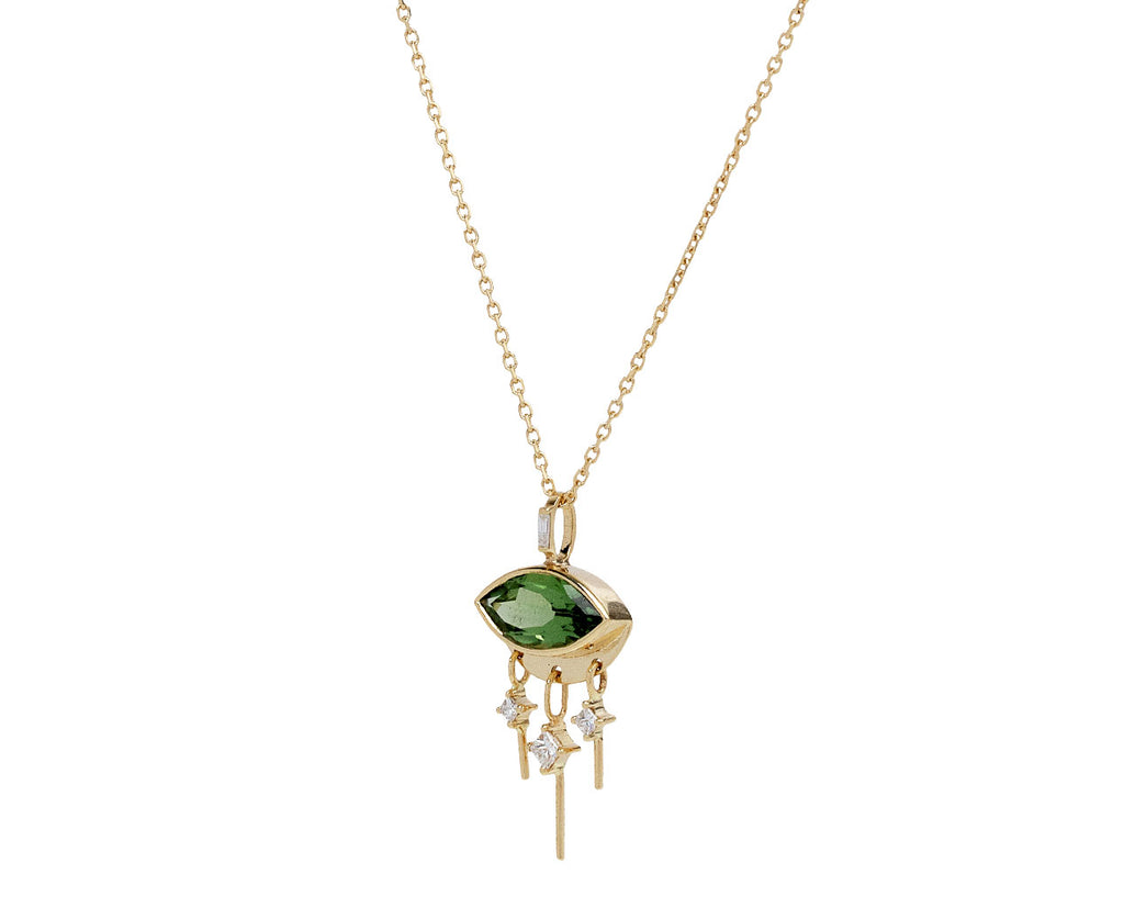 Celine Daoust Green Tourmaline Marquise Eye and Diamond Fringe Necklace Side View