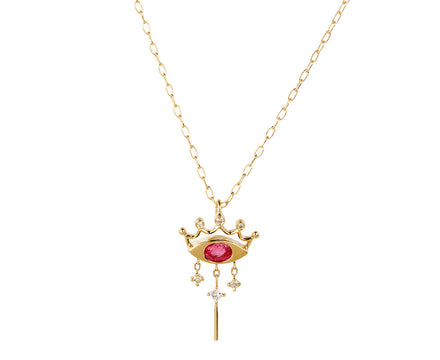 Celine Daoust Pink Spinel Evil Eye Crown Pendant Necklace