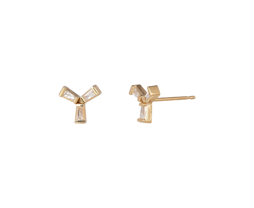 Zoe Chicco Tapered Baguette Diamond Trio Stud Earrings Side View