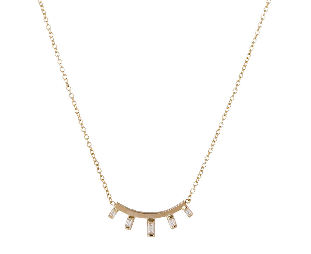 Zoe Chicco Baguette Diamond Small Curved Bar Pendant Necklace