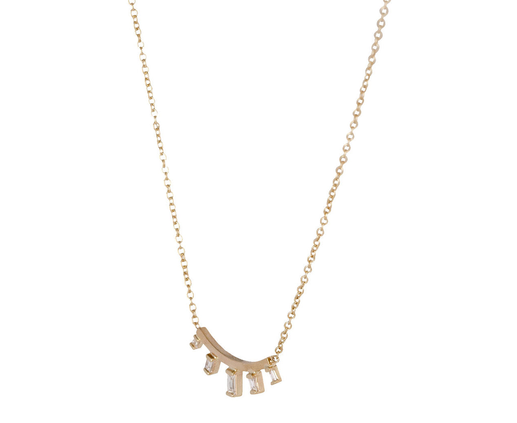 Zoe Chicco Baguette Diamond Small Curved Bar Pendant Necklace Side View
