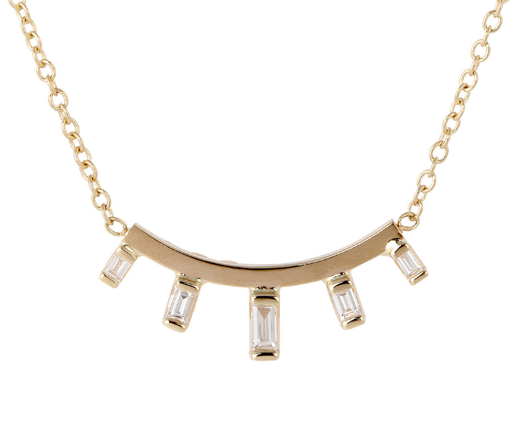 Zoe Chicco Baguette Diamond Small Curved Bar Pendant Necklace Close Up
