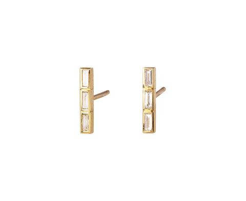 Zoe Chicco Triple Baguette Diamond Bar Stud Earrings