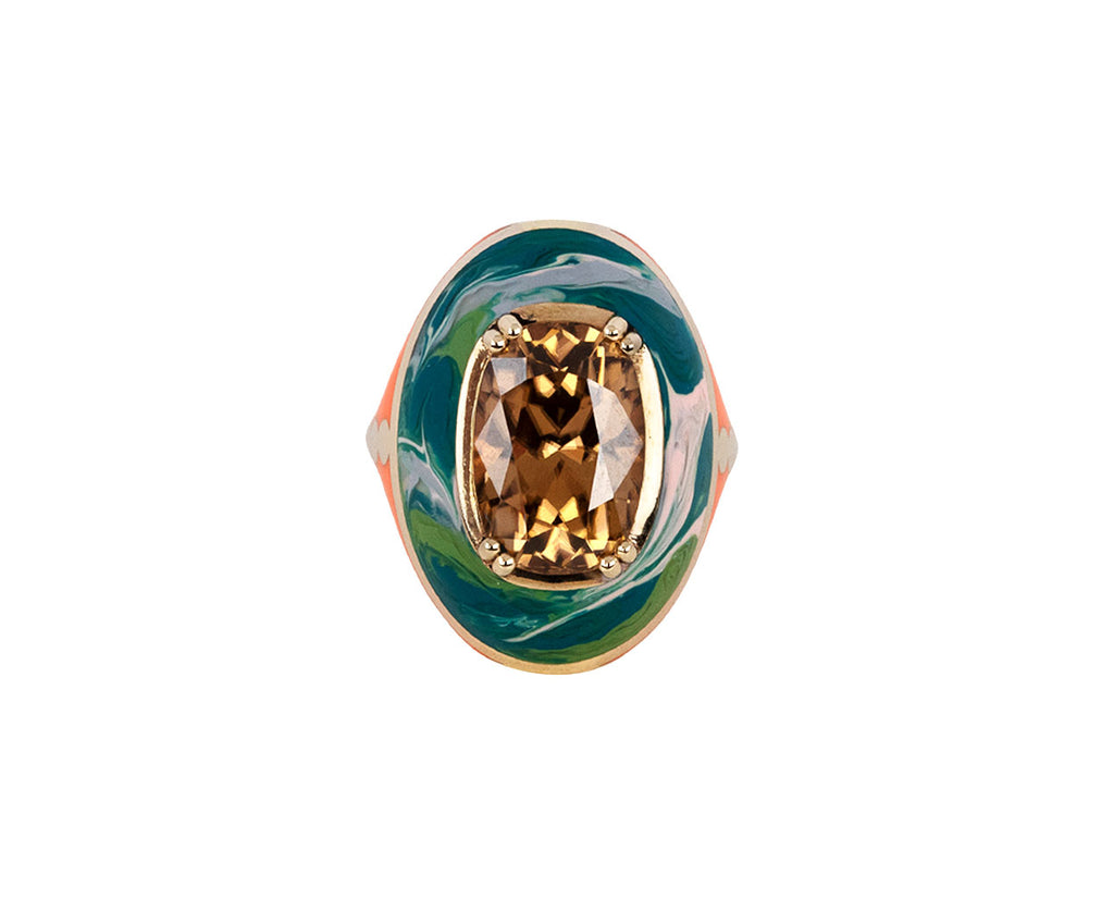 High Sari Marbled Enamel Brown Zircon Ring