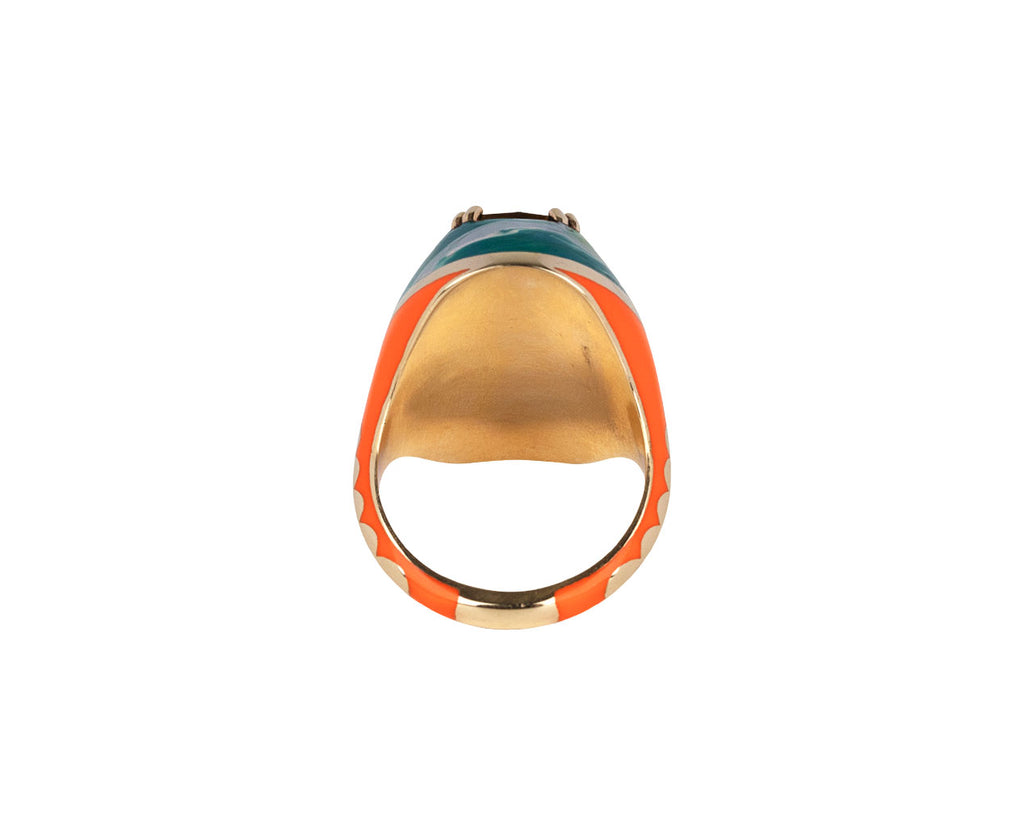 High Sari Marbled Enamel Brown Zircon Ring