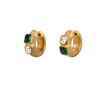Darius Double Emerald and Diamond Signature Hoop Earrings