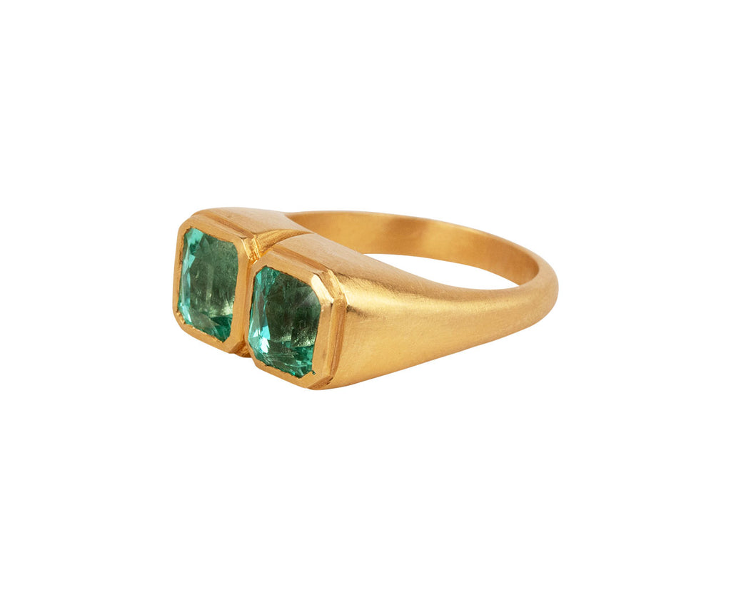 Darius Double Mint Green Colombian Emerald Ring Side View