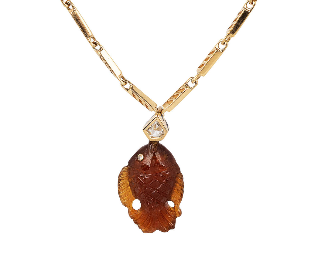 Dezso Garnet and Diamond Fish Charm Pendant ONLY On Chain