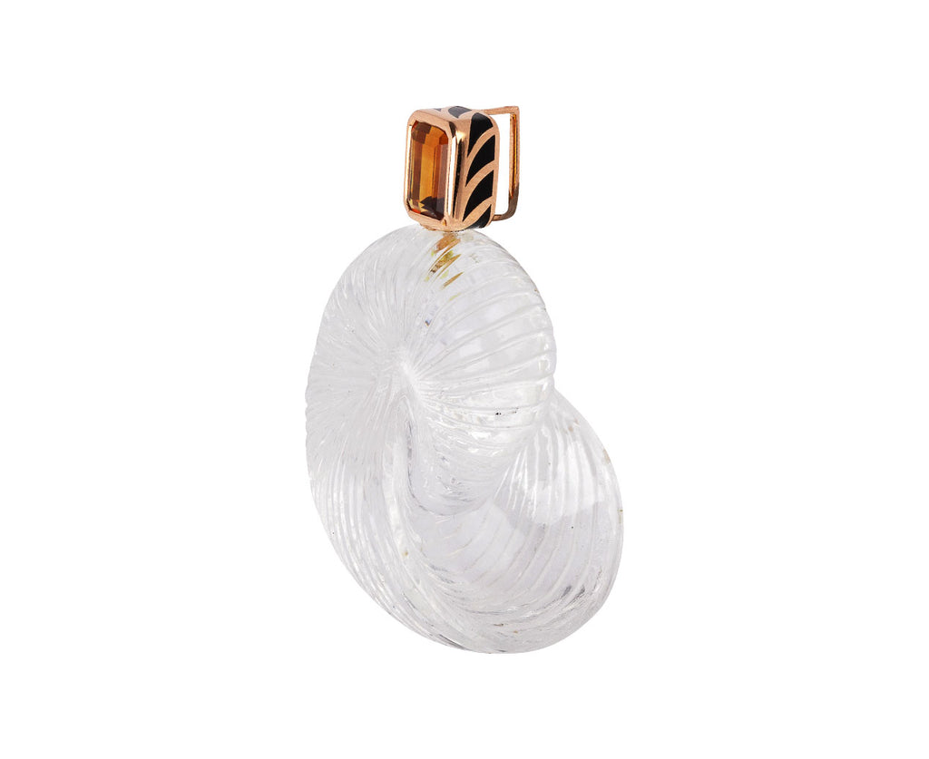 Dezso Carved Crystal Quartz Grande Nautilus and Citrine Charm Pendant ONLY Side View