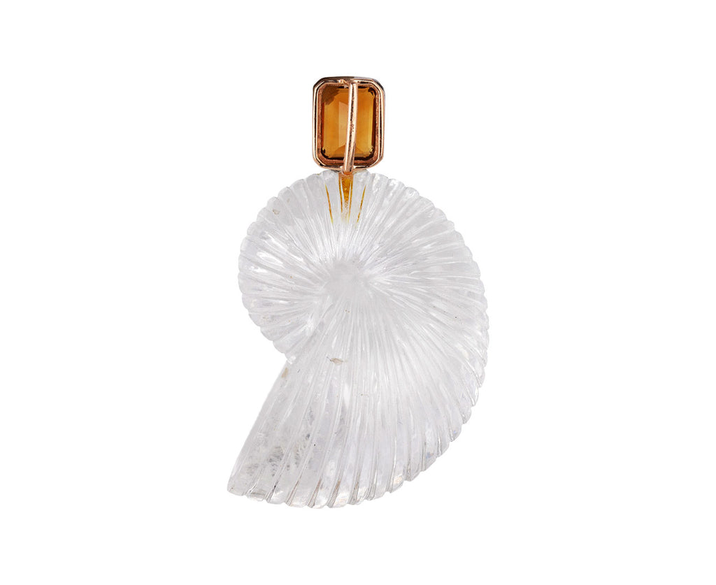 Dezso Carved Crystal Quartz Grande Nautilus and Citrine Charm Pendant ONLY Back View