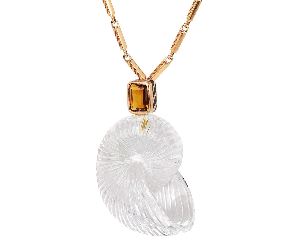 Dezso Carved Crystal Quartz Grande Nautilus and Citrine Charm Pendant ONLY on Chain