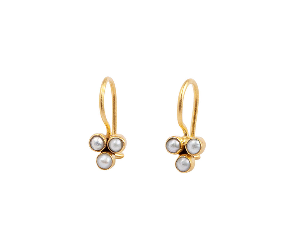 Gold Plated Tiny Pearl Clover Drop Earrings