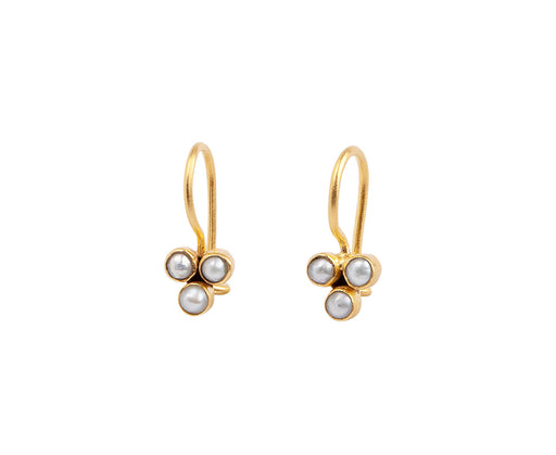 Gold Plated Tiny Pearl Clover Drop Earrings