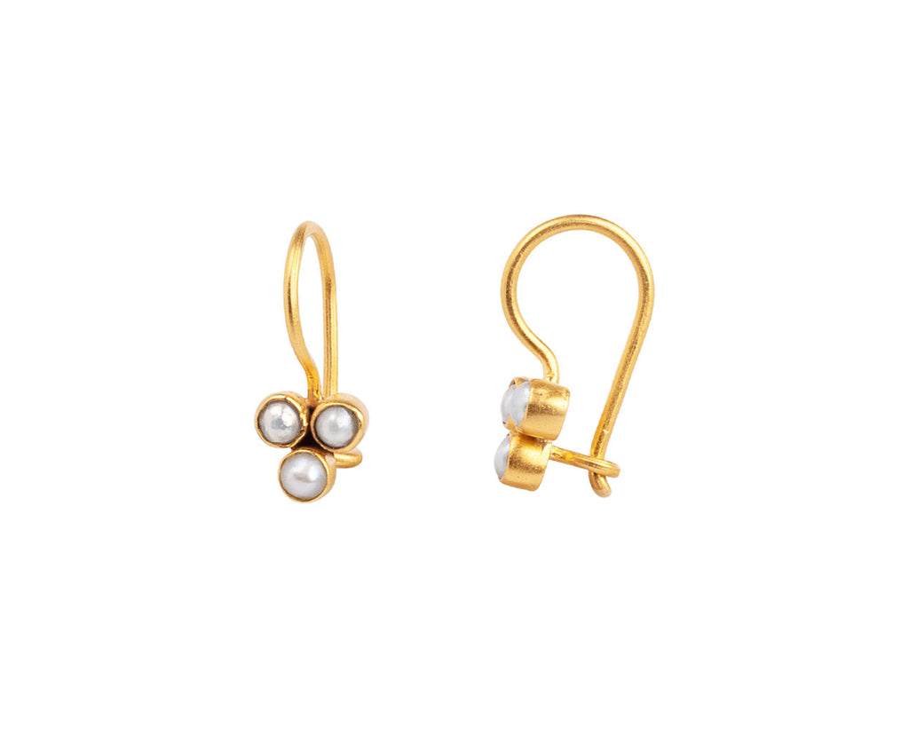 Gold Plated Tiny Pearl Clover Drop Earrings
