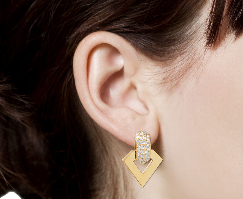 Dries Criel Diamond Brute Pendant Earrings Close Up Profile