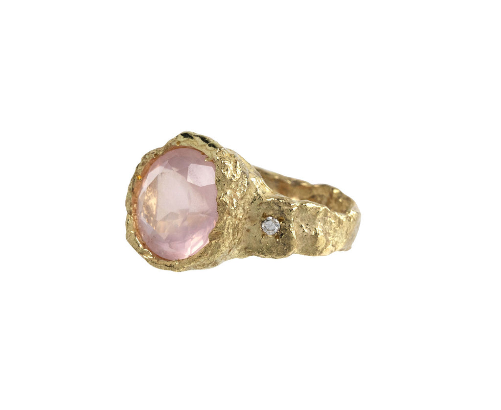 Emanuela Duca Rose Quartz and Diamond Colibri Ring Side View
