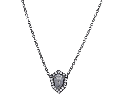 Elongated Shield Gray Diamond Warrior Pendant Necklace