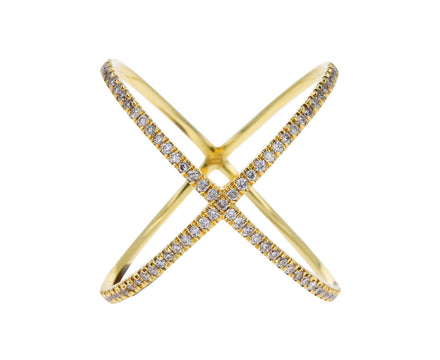 Yellow Gold X Ring with Champagne Diamonds