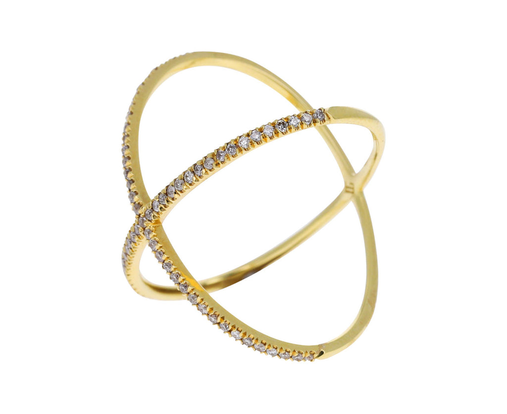 Yellow Gold X Ring with Champagne Diamonds