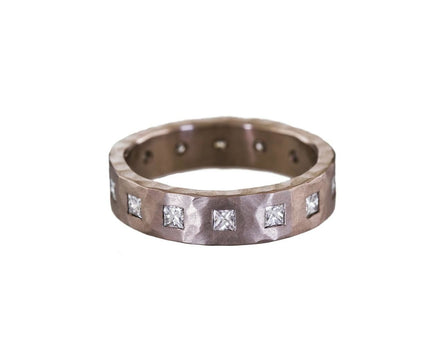 White Gold Hammered Band with Princess Cut Diamonds - TWISTonline 