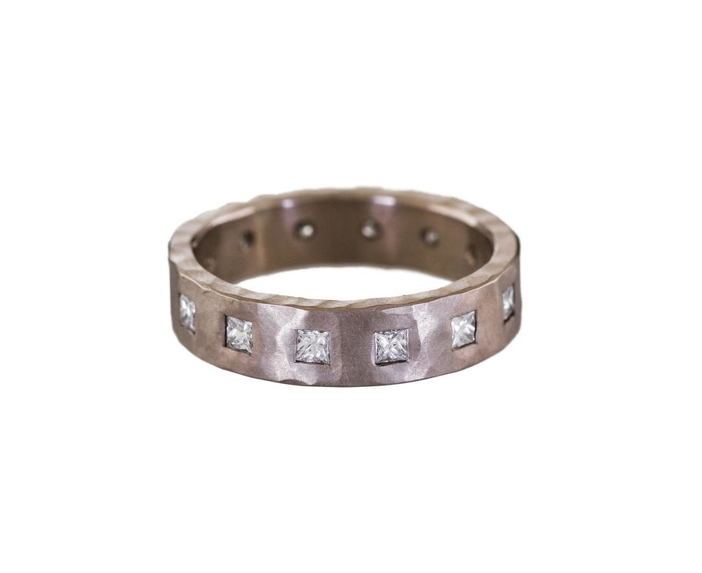 White Gold Hammered Band with Princess Cut Diamonds - TWISTonline 