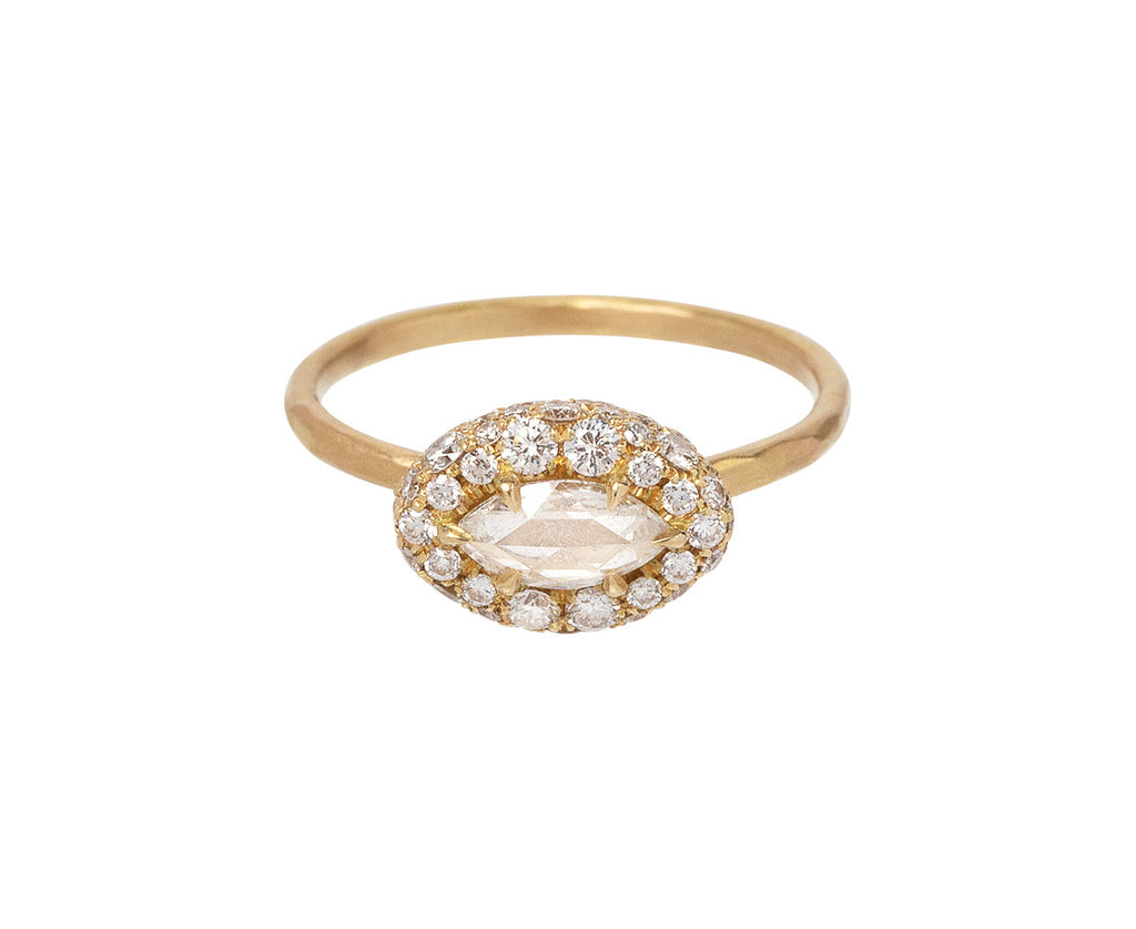 Rose Cut Marquise Diamond Pillow Solitaire Ring