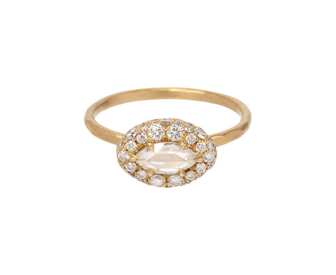 Rose Cut Marquise Diamond Pillow Solitaire Ring
